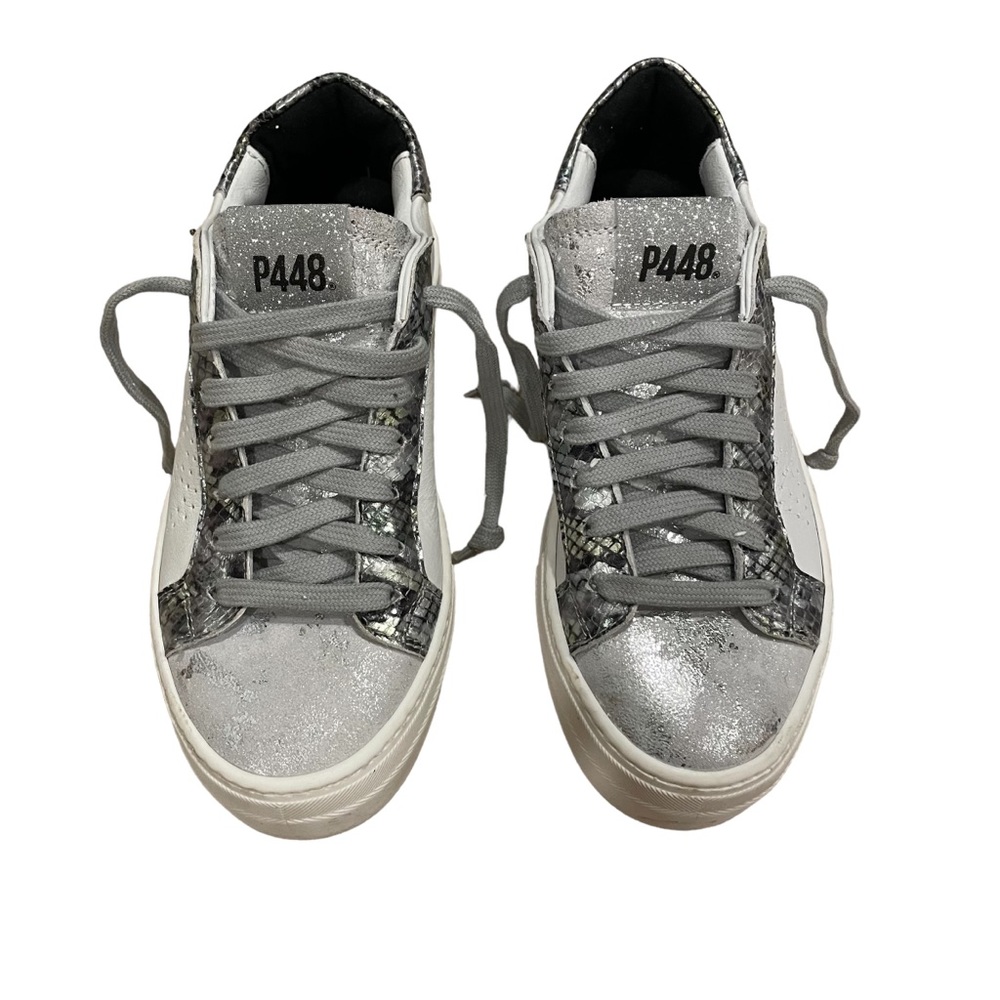P448 Thea White Leather with Green & Silver Snakeskin - Womens 36 (6-6.5)